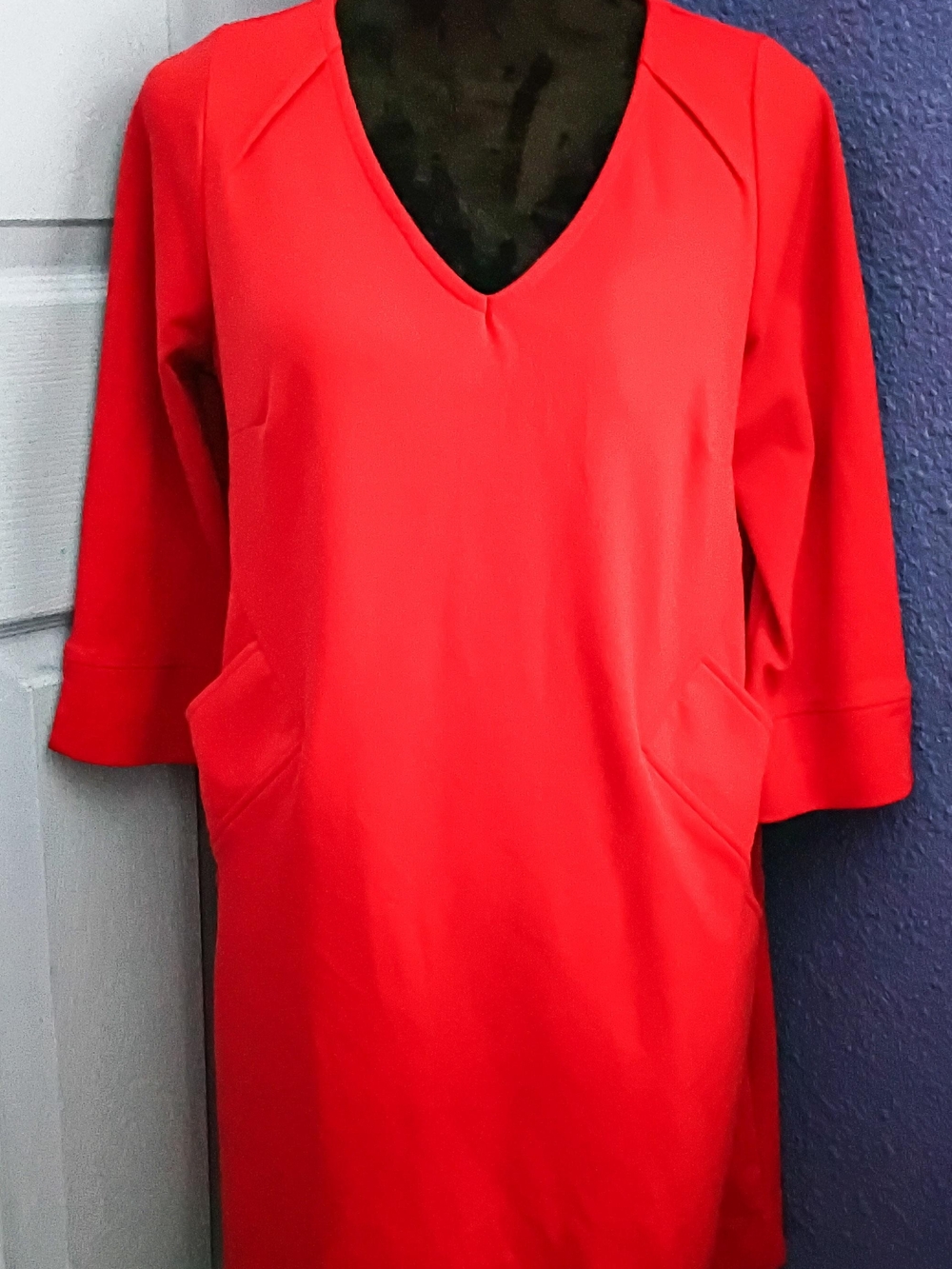 Roman's Plus Size 12W Red V-Neck Women's Dress with Pockets